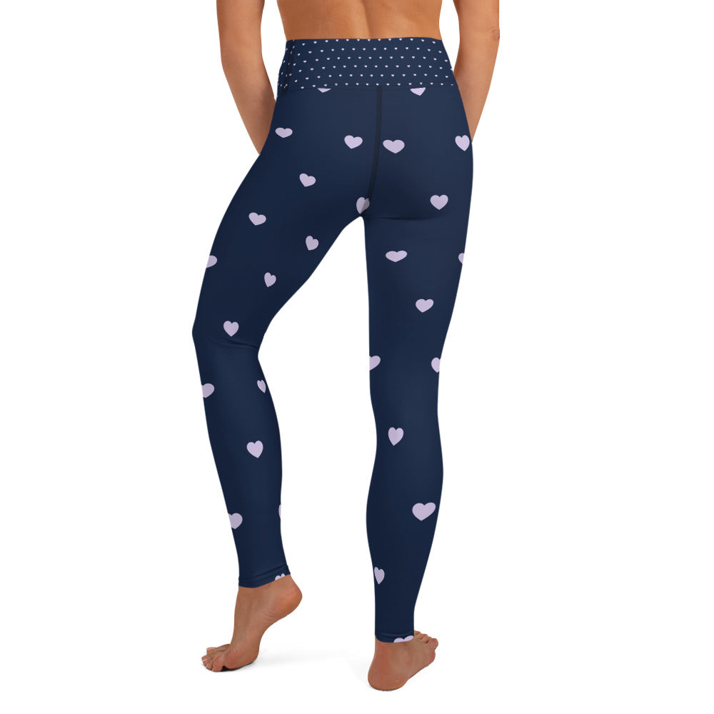 Hearts Navy Blue High Waist Leggings