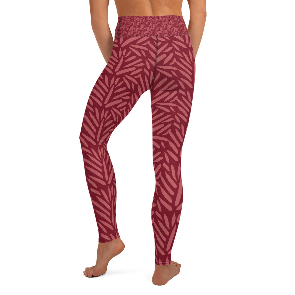 Burgundy Leaf High Waist Leggings