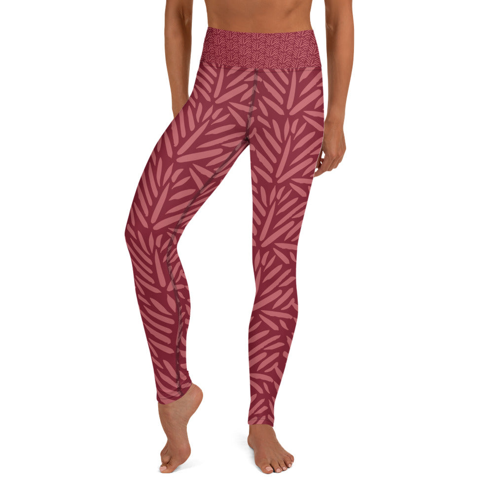 Burgundy Leaf High Waist Leggings